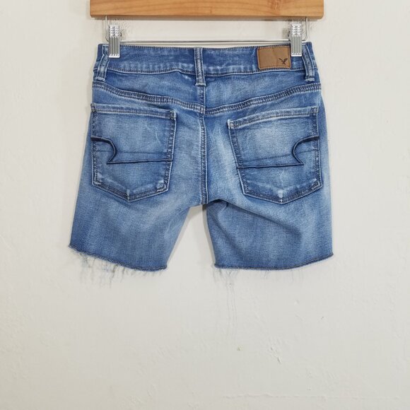 American Eagle Midi Super Super Stretch Jean Shorts Blue Size 0 - Picture 3 of 4